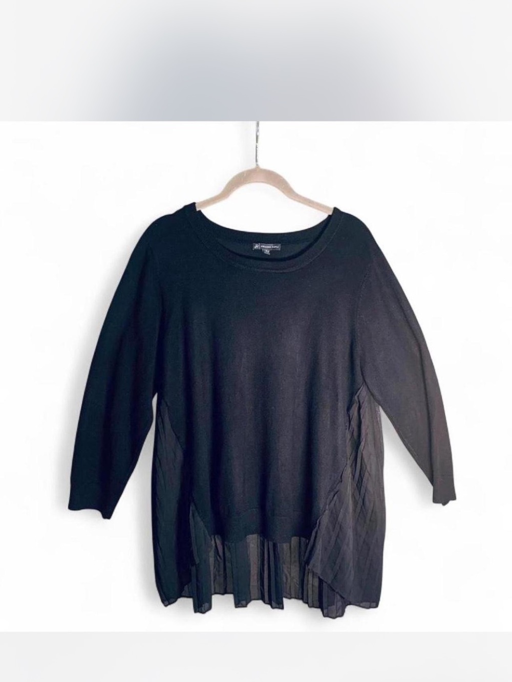 Whimsigoth Witchy Alternative Adrianna Papell Black Pleated Hem Knit Top size L